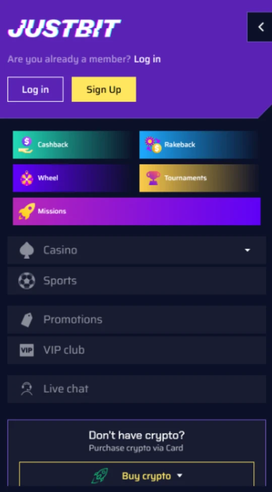 Justbit Casino App op Android